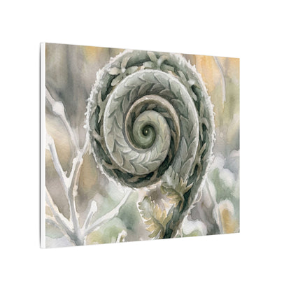 Winter Fern Unfurling Watercolor Canvas Art | Cozy Decor