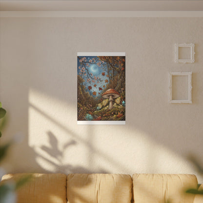 Autumn Cherry Blossom Mushroom Illustration Canvas Art | Enchanting Decor