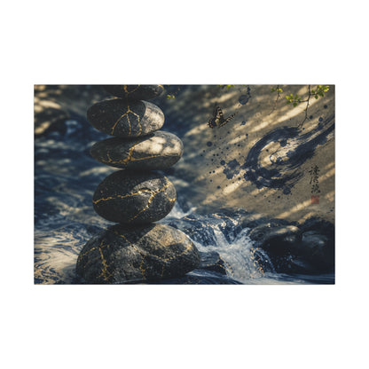Kintsugi River Stones in Dappled | Broken Beauty Canvas Art