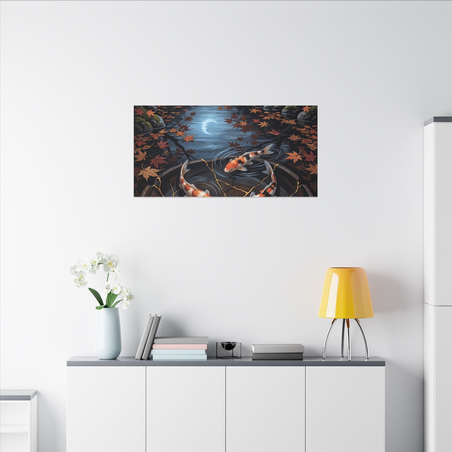 Koi Pond Canvas Art | Autumn Kintsugi Gold Repair Art