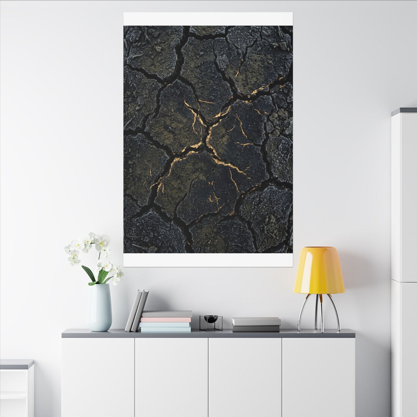 Overcast Cracked Earth Canvas Art - Dark Japandi Ma