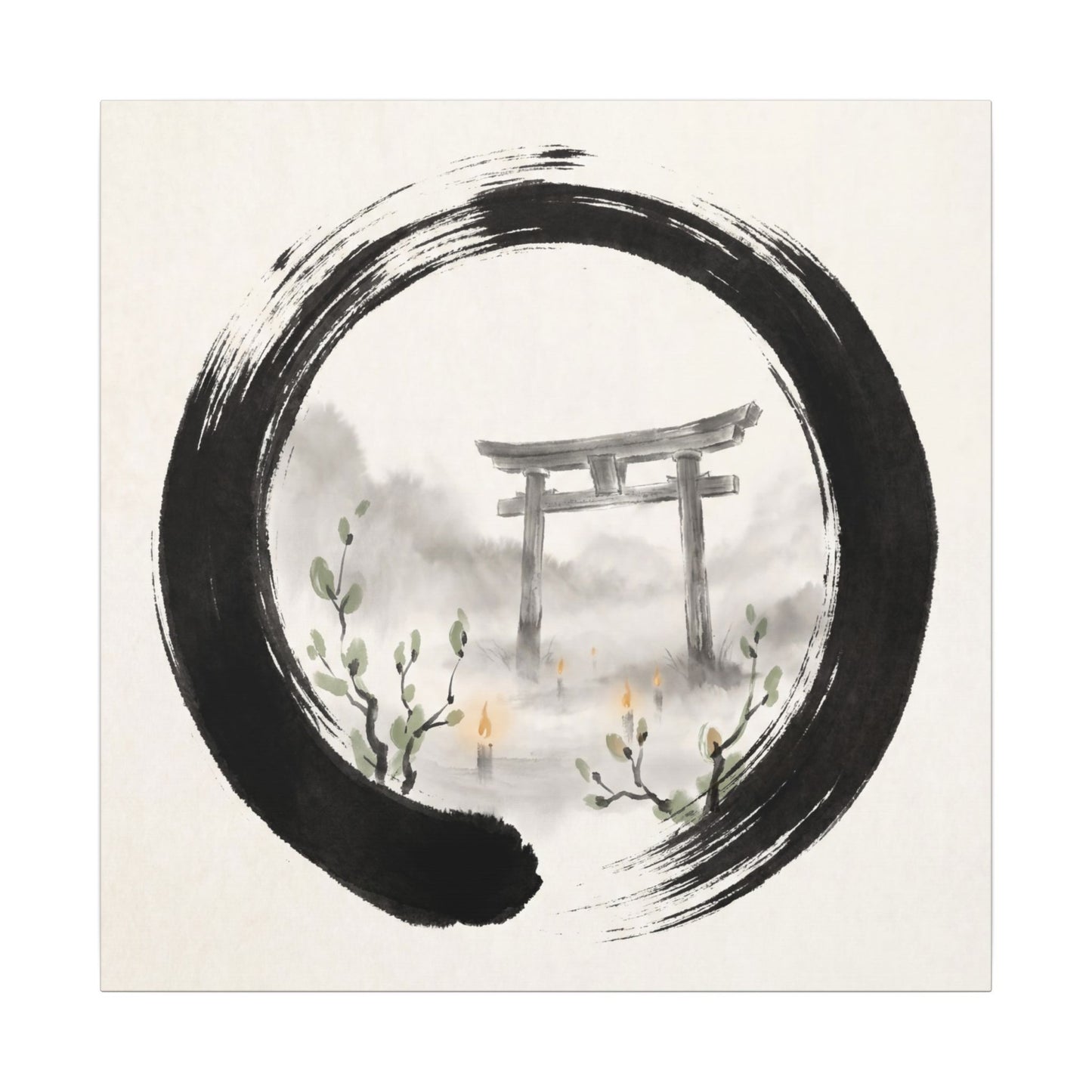 Spring Torii Gate Enso Canvas Art | Tranquil Decor
