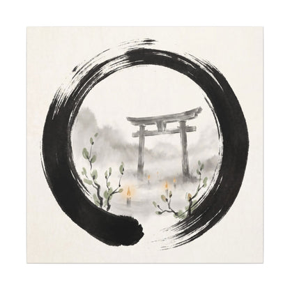 Spring Torii Gate Enso Canvas Art | Tranquil Decor