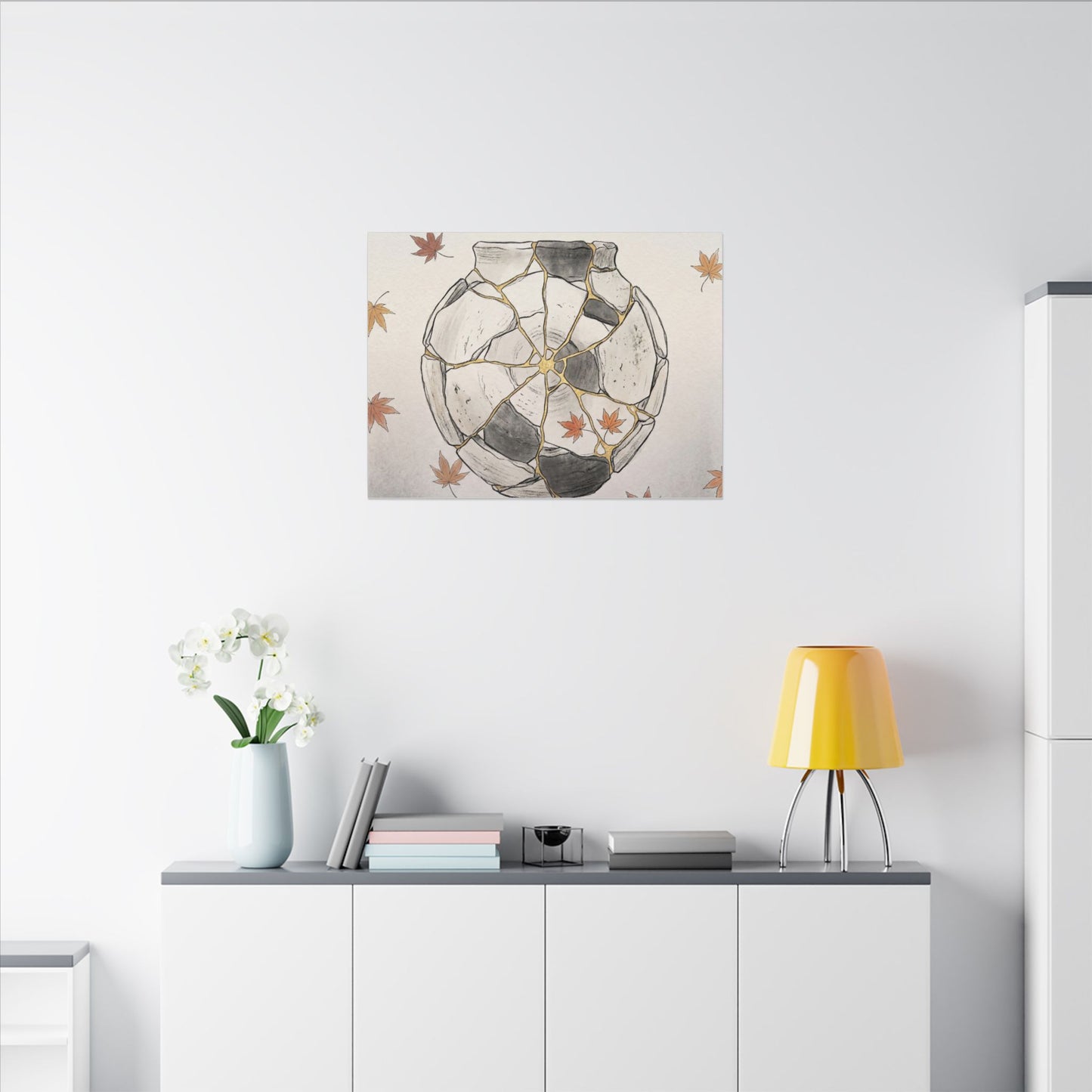 Japandi Broken Pottery in Dawn | Minimal Line Canvas Art
