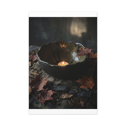 Candlelight Ceramic Bowl Canvas Art - Dark Japandi Kanso