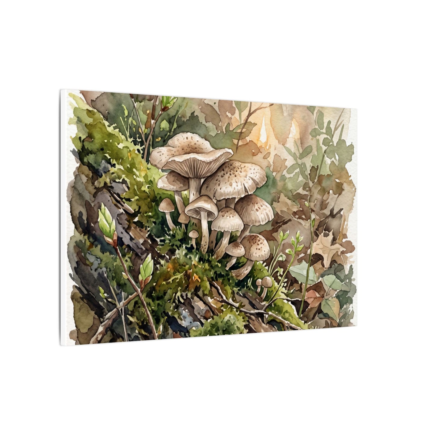 Wild Mushrooms Canvas Art | Spring Japandi Watercolor Art