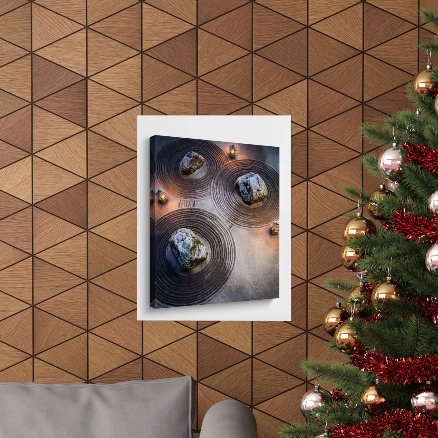 Earthy Rock Garden Wall Art Print - Japanese Pattern Japandi