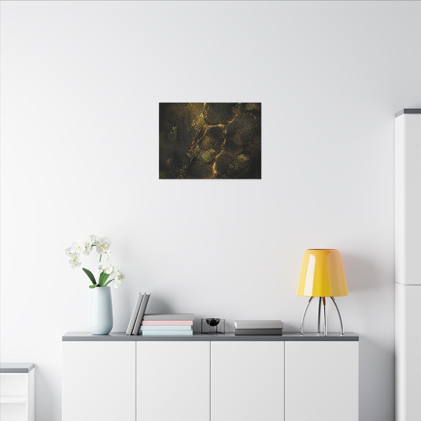 Shibui Cracked Earth Canvas Art - Dark Japandi Dark Texture