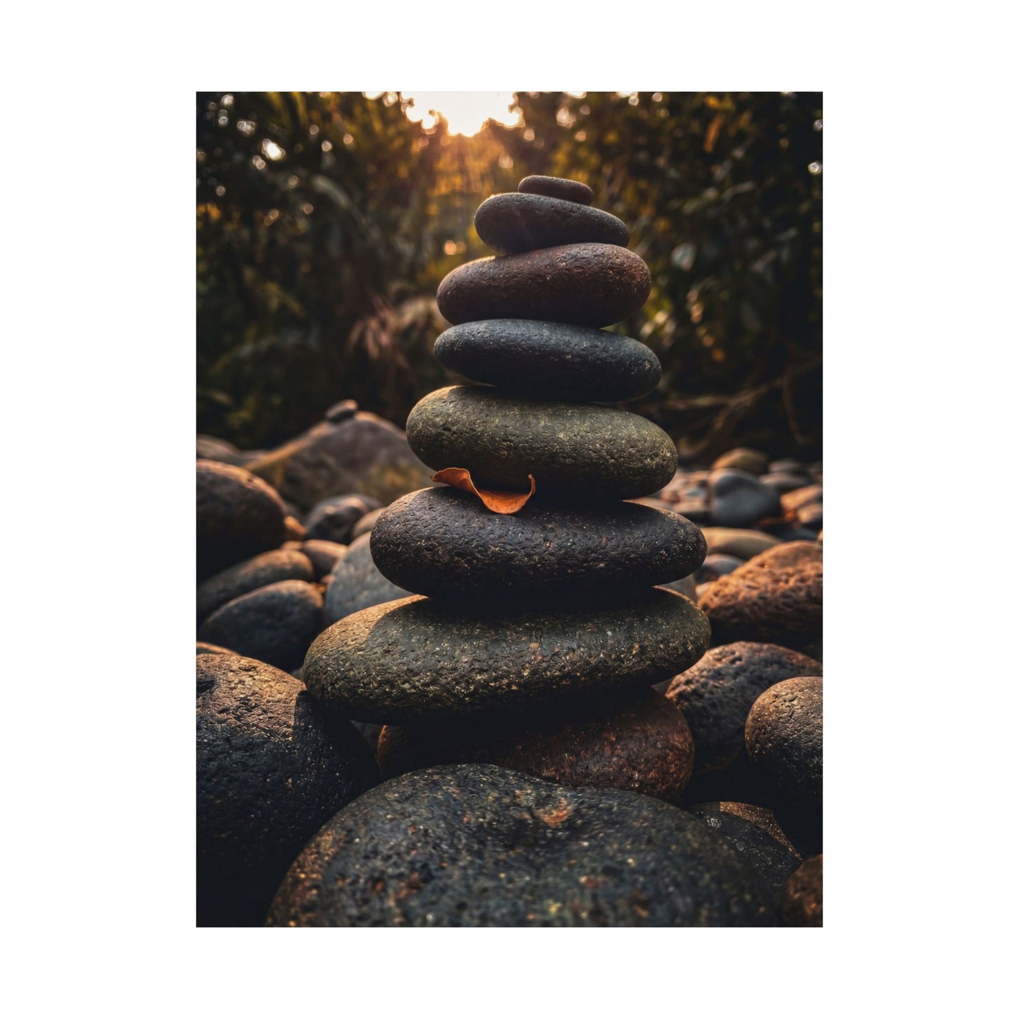 River Stones Wall Art Print | Summer Dark Japandi Moody Minimal Art