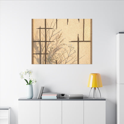 Shoji Screen Canvas Art | Winter Japandi Minimal Line Art