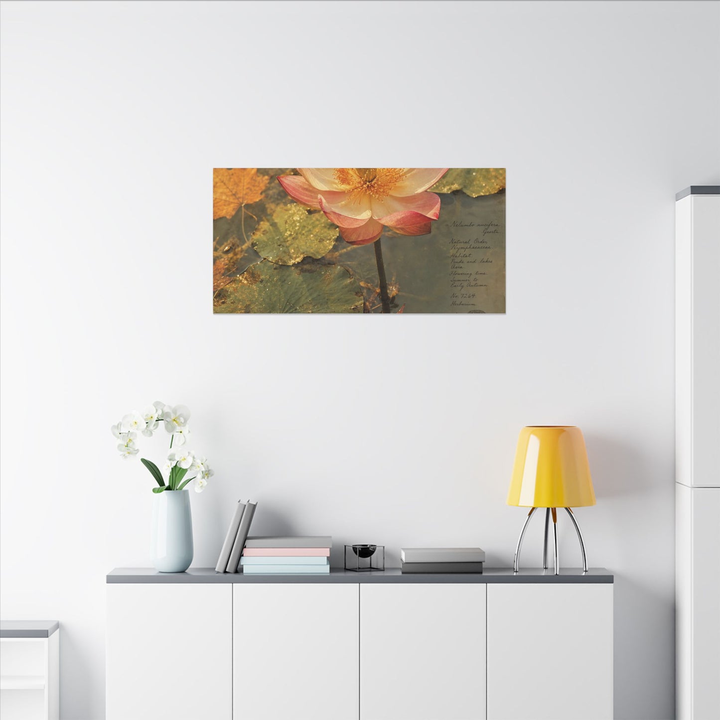 Autumn Lotus Flower Herbarium Canvas Art | Rustic Decor