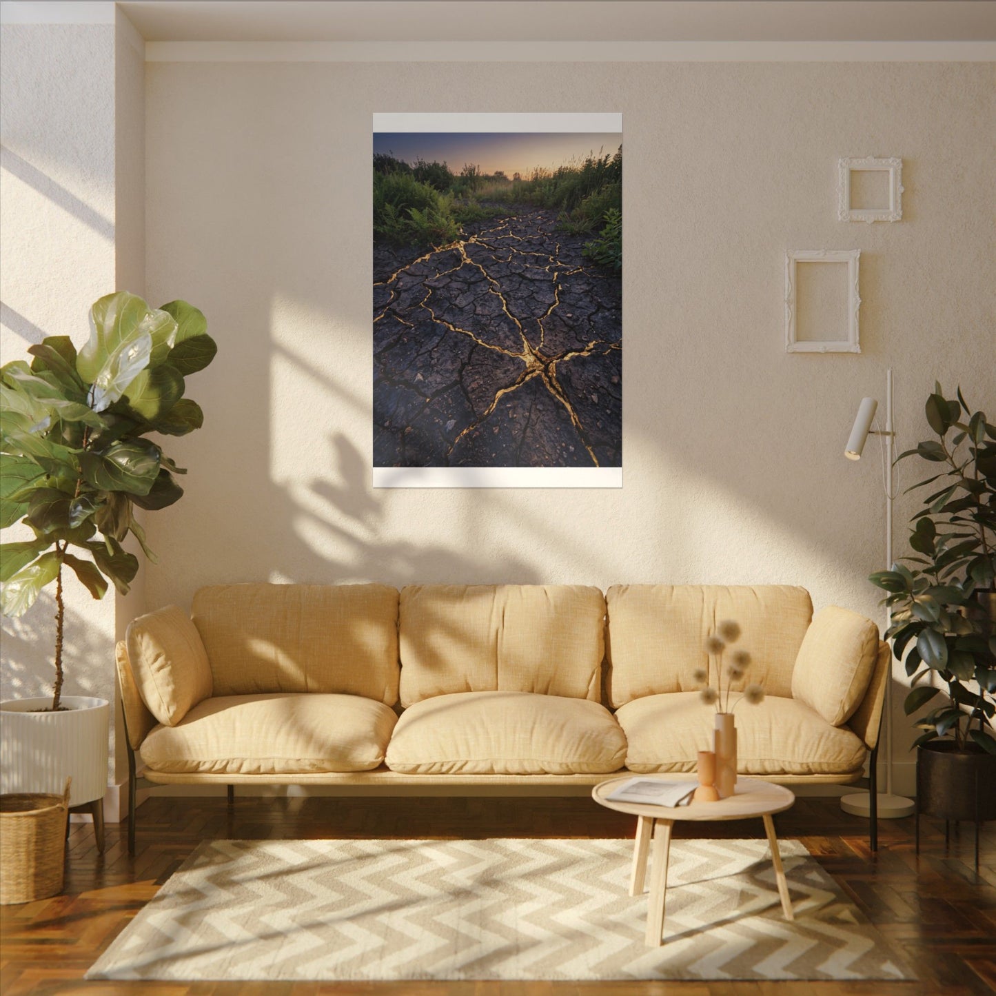 Cracked Earth Canvas Art | Summer Kintsugi Crackle Gold Art