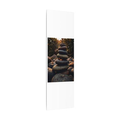 Dark Japandi River Stones in Golden Hour | Moody Minimal Canvas Art