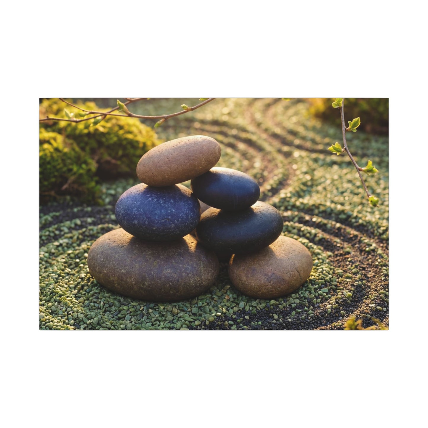 Zen River Stones in Golden Hour | Karesansui Canvas Art Art Print