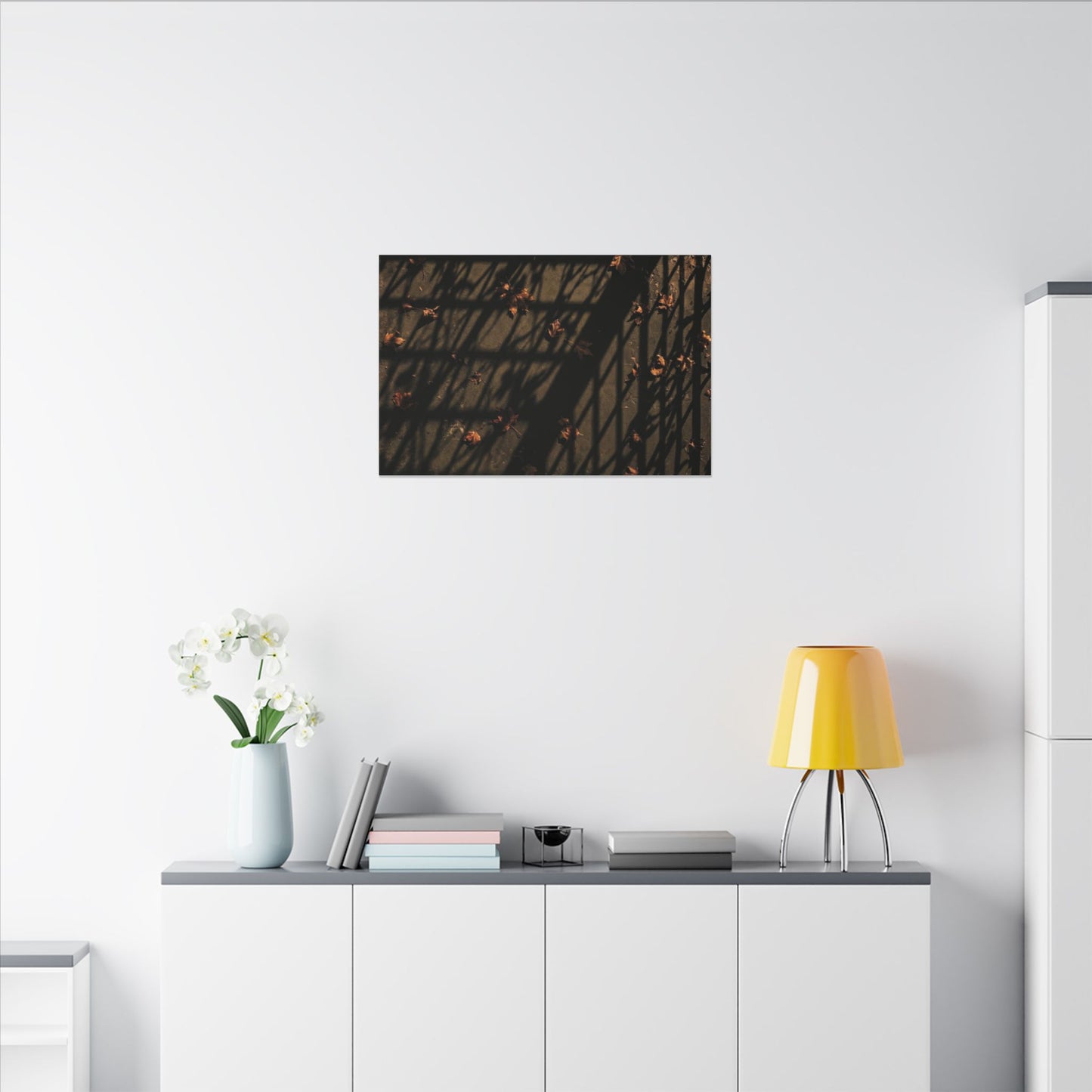 Dark Japandi Shadow Play in Golden Hour | Moody Minimal Canvas Art