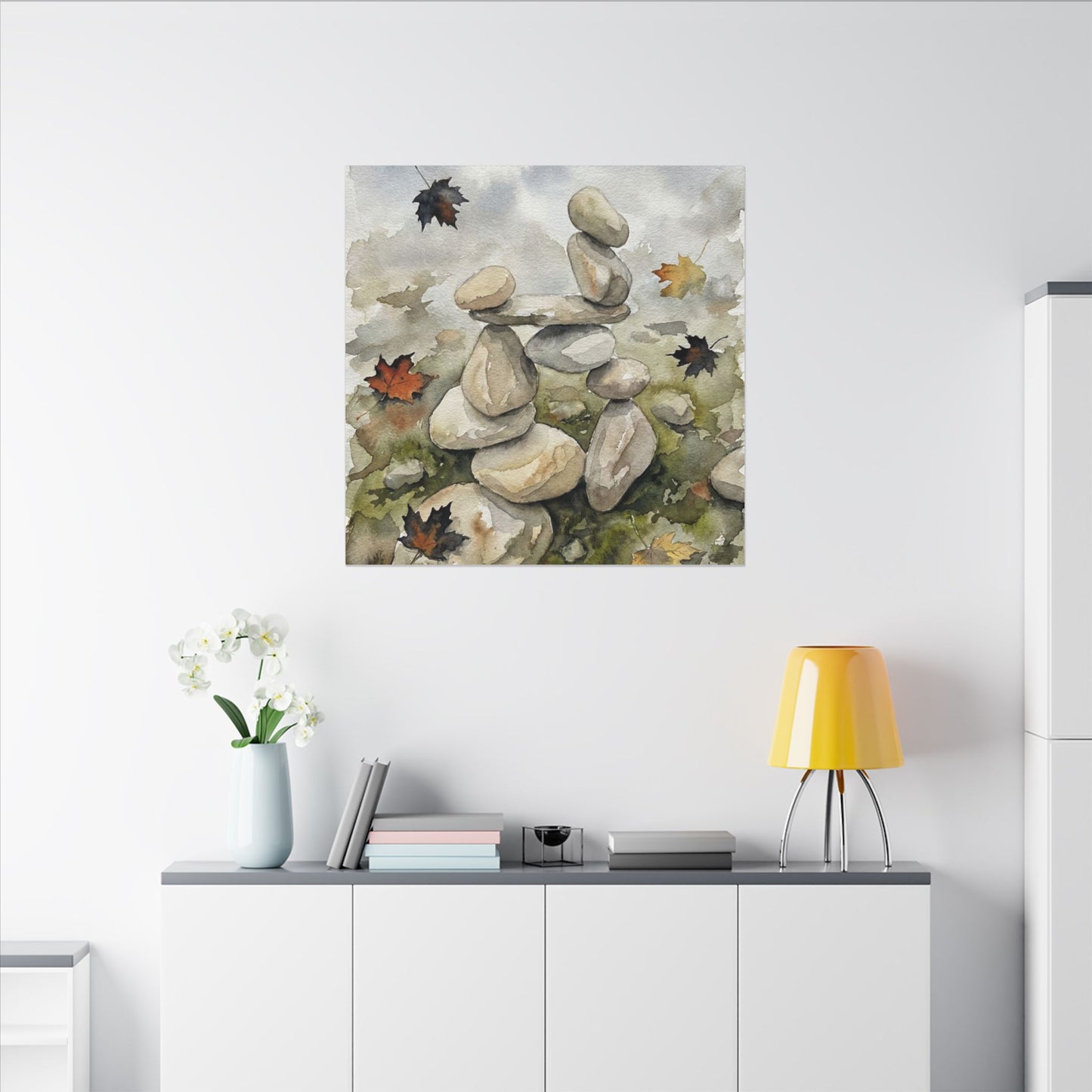 Overcast River Stones Canvas Art - Japandi Fukinsei