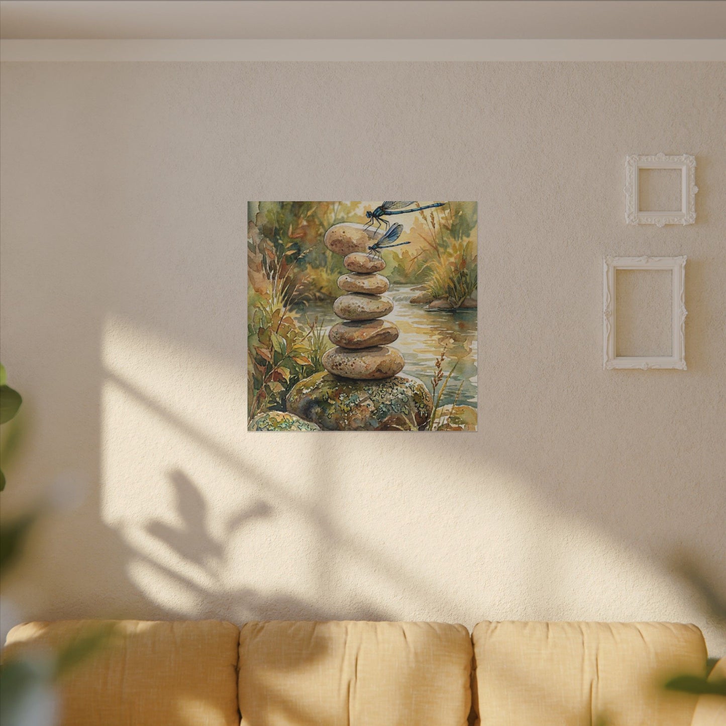 River Stones Summer Canvas Art | Japandi Cozy Design