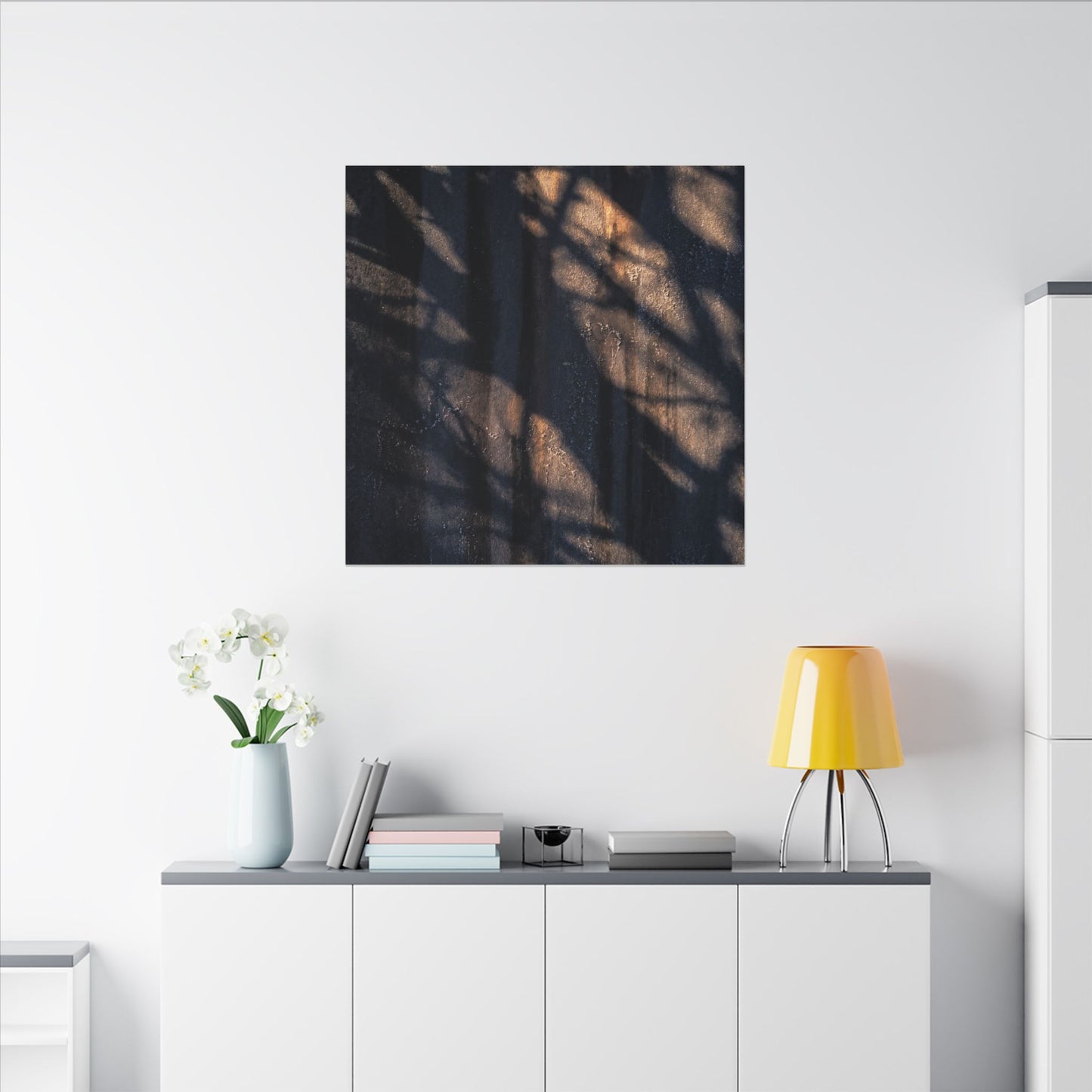Dark Japandi Shadow Play in Golden Hour | Shadow Zen Canvas Art