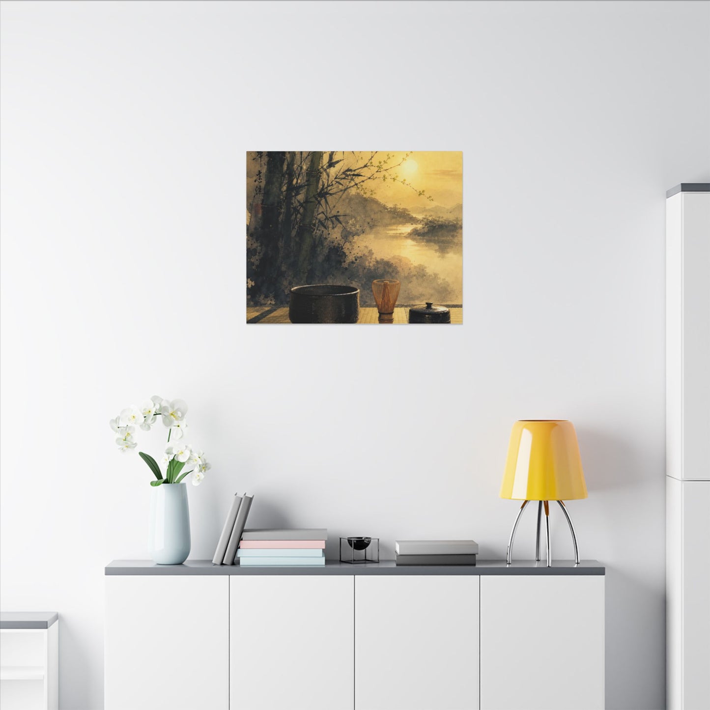 Tea Ceremony Sumi E Canvas Art | Contemplative Zen Art