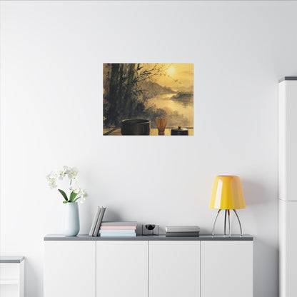 Tea Ceremony Sumi E Canvas Art | Contemplative Zen Art
