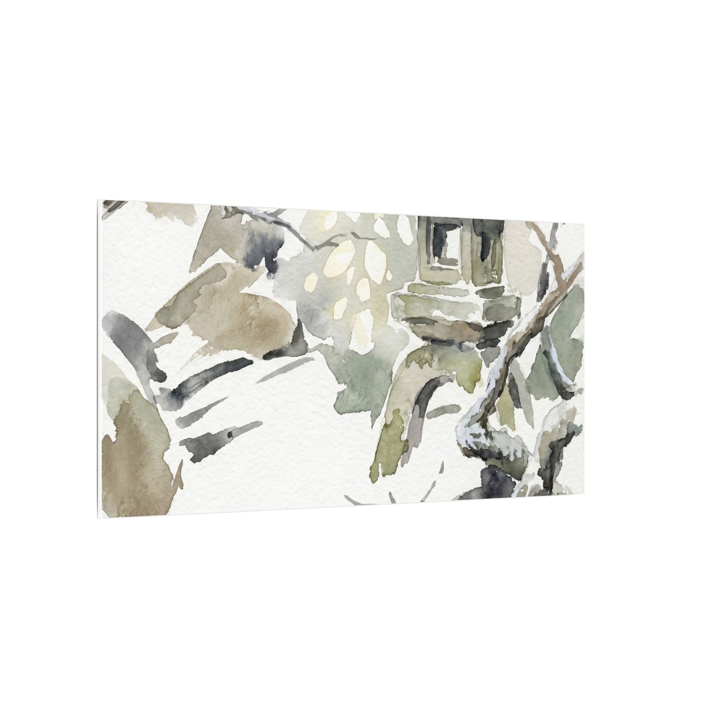 Elegant Stone Lantern Canvas Art - Watercolor Japandi