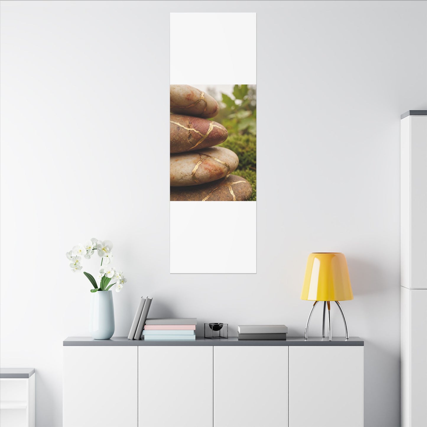 River Stones Summer Canvas Art | Kintsugi Healing Design