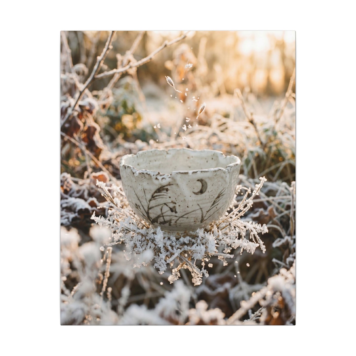 Japandi Ceramic Bowl in Golden Hour | Japanese Pattern Canvas Art
