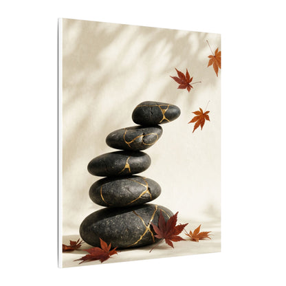 Kintsugi River Stones in Dappled | Crackle Gold Canvas Art