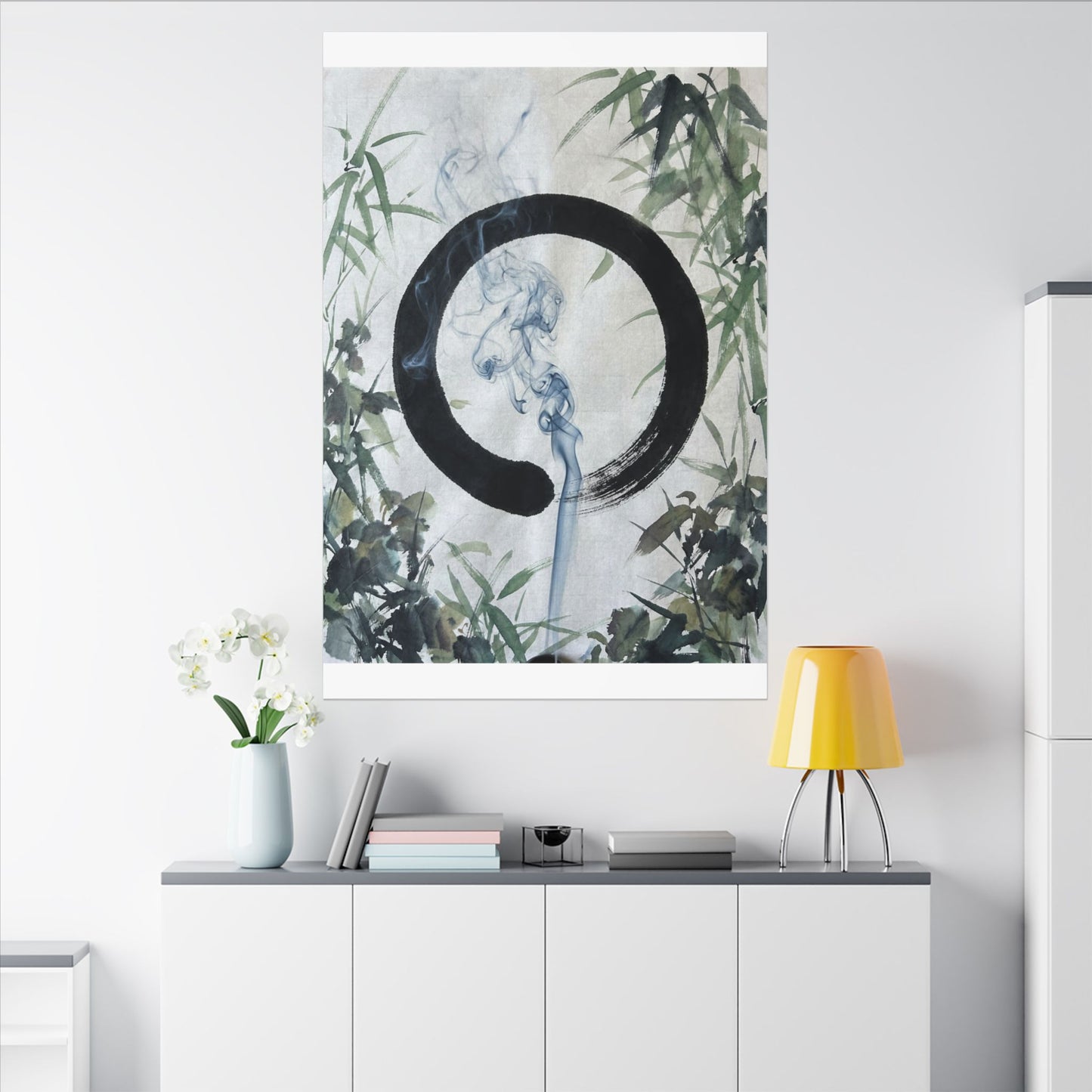 Zen Incense Smoke in Moonlight | Enso Canvas Art