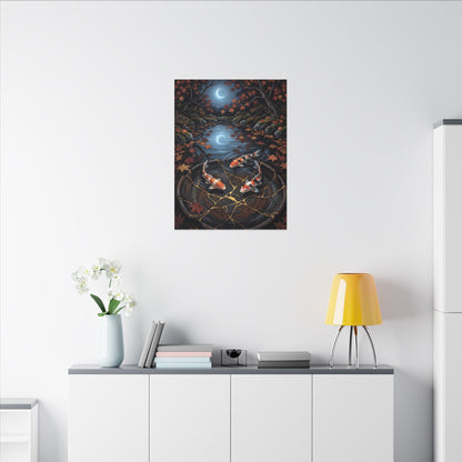 Koi Pond Canvas Art | Autumn Kintsugi Gold Repair Art
