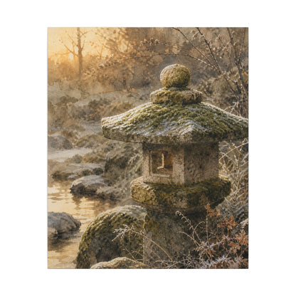 Winter Stone Lantern Watercolor Canvas Art | Earthy Decor