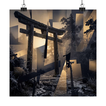 Torii Gate Wall Art Print | Winter Dark Japandi Moody Minimal Art