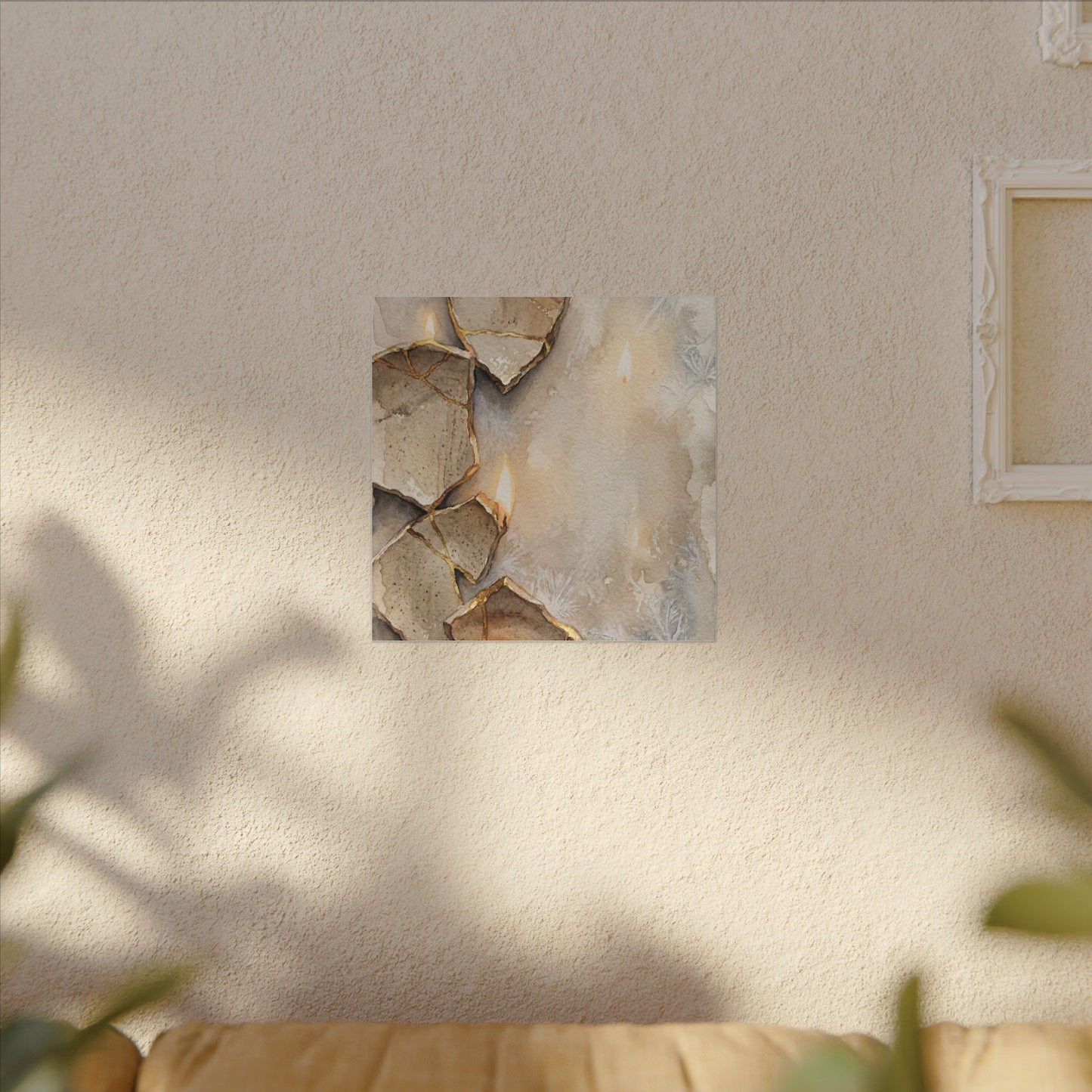 Broken Pottery Winter Canvas Art | Japandi Warm Design