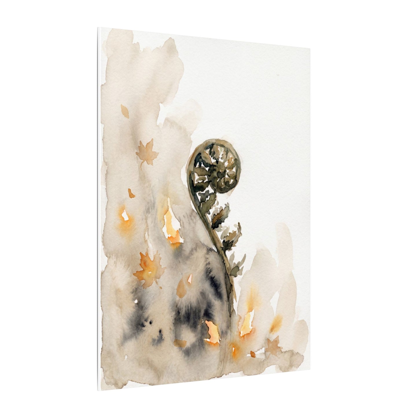 Fern Unfurling Watercolor Canvas Art | Earthy Japandi Art