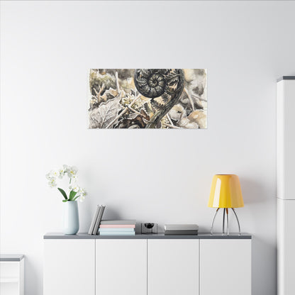Japandi Fern Unfurling in Golden Hour | Watercolor Canvas Art