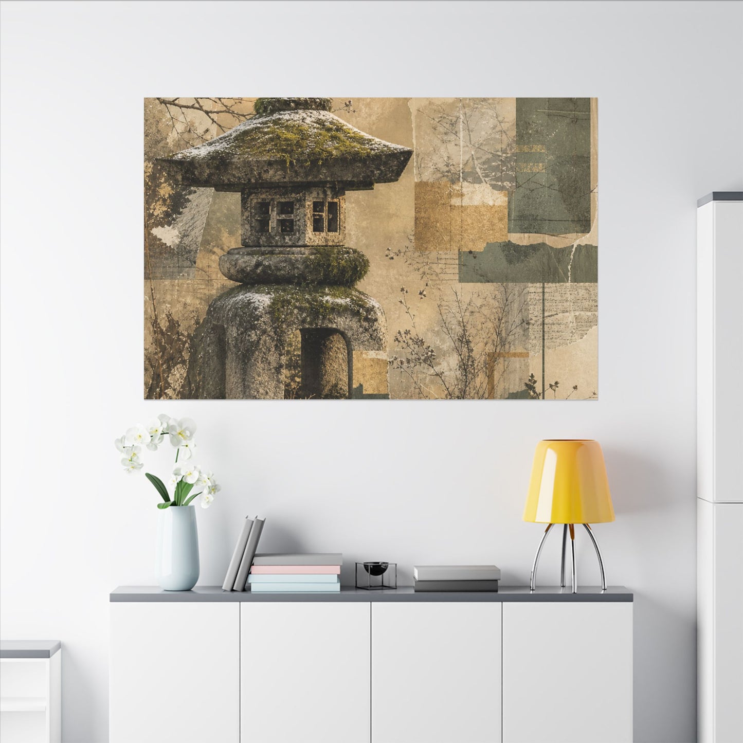 Elegant Stone Lantern Canvas Art - Texture Japandi