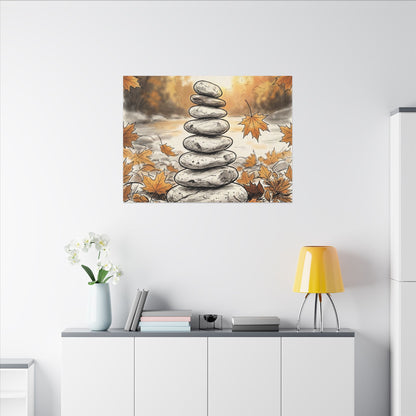 Earthy River Stones Canvas Art - Minimal Line Japandi