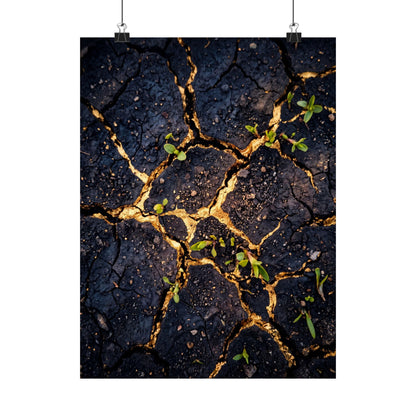 Healing Cracked Earth Wall Art Print - Crackle Gold Kintsugi