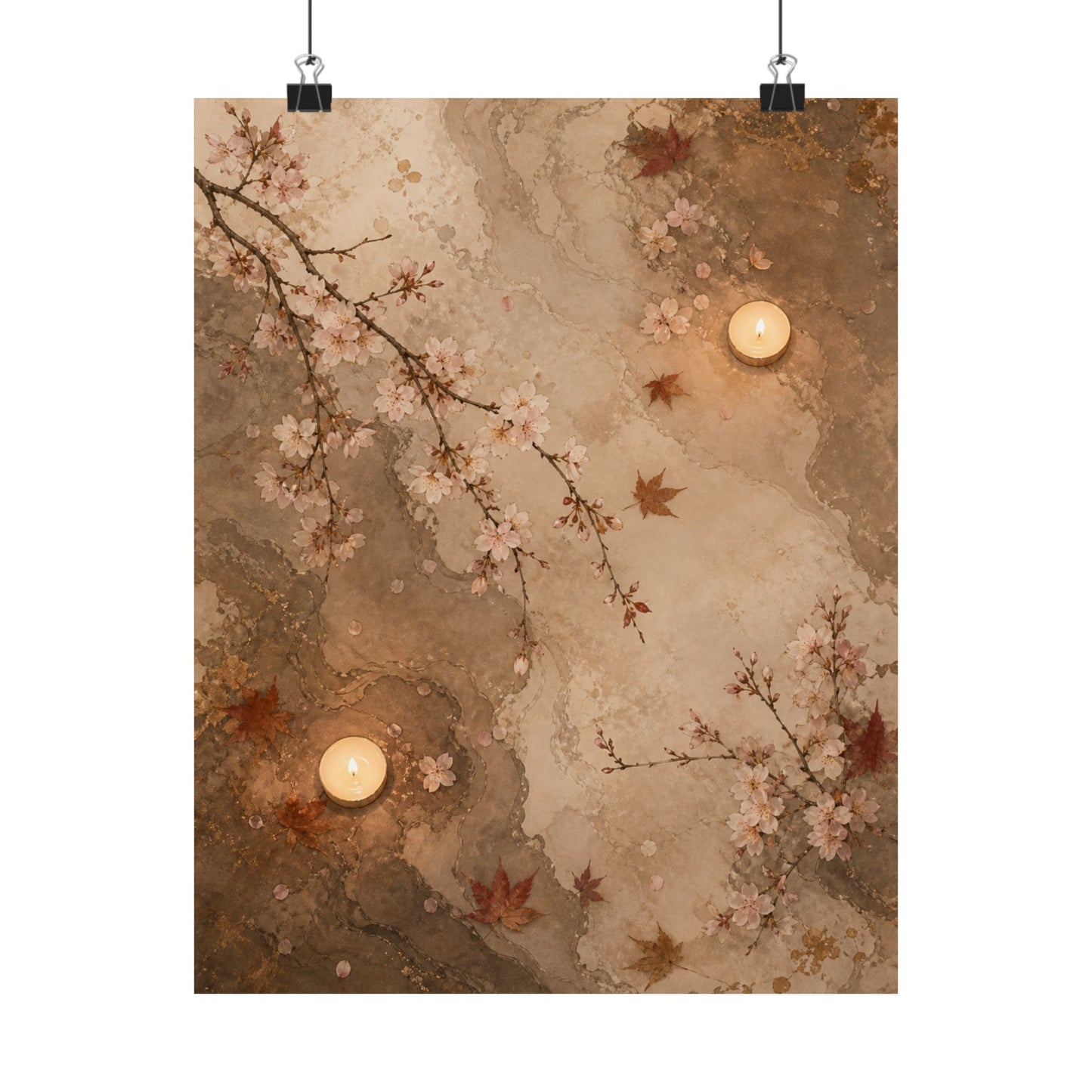 Cherry Blossom Autumn Wall Art Print | Japandi Cozy Design