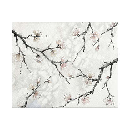 Cherry Blossom Canvas Art | Winter Japandi Watercolor Art