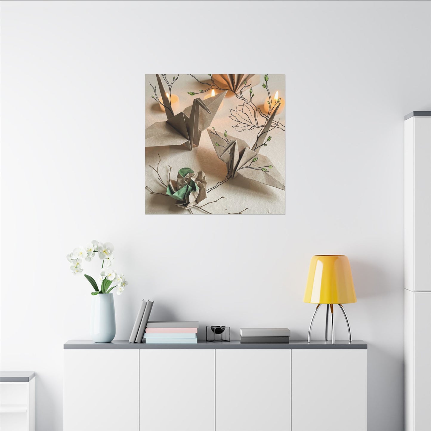Paper Fold Spring Canvas Art | Japandi Earthy Design