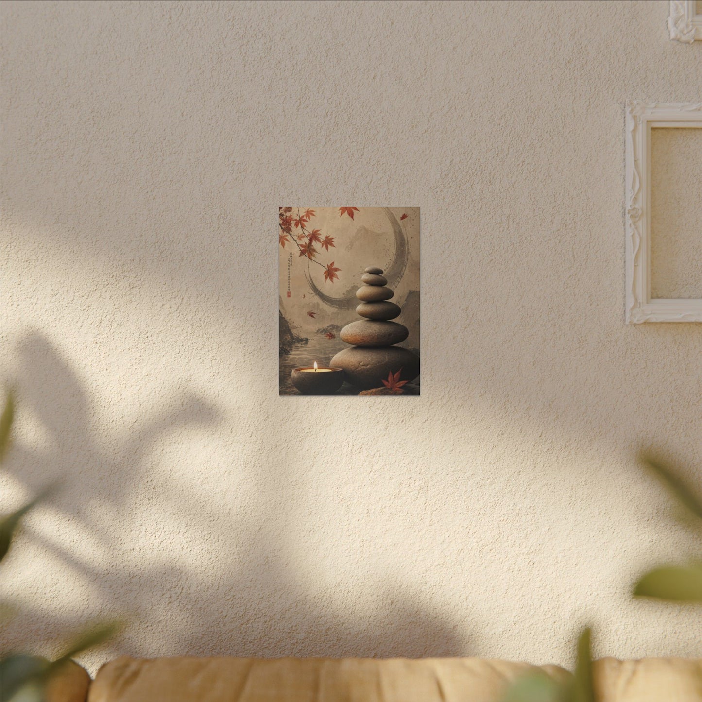 Japandi River Stones in Candlelight | Japanese Pattern Canvas Art