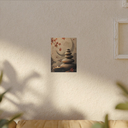 Japandi River Stones in Candlelight | Japanese Pattern Canvas Art