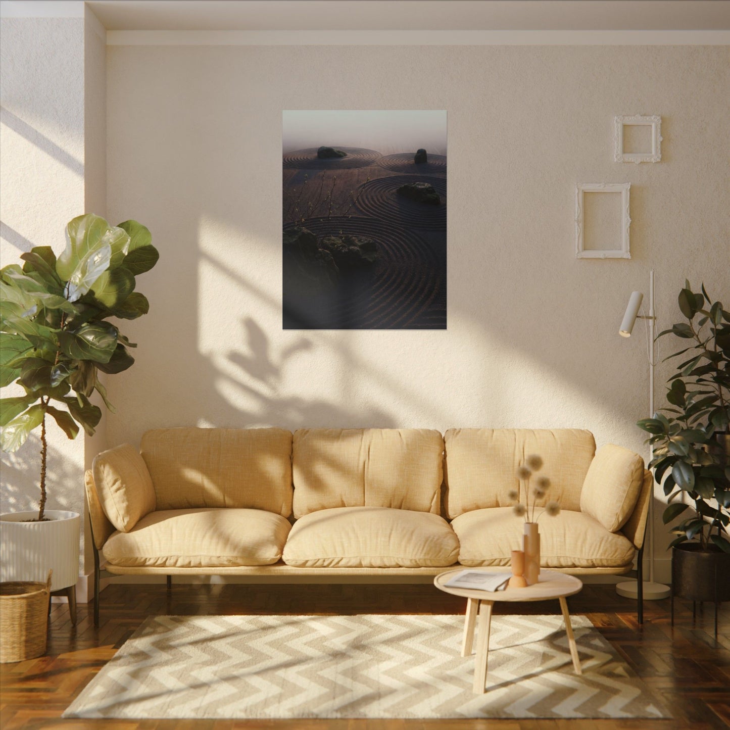 Spring Rock Garden Shadow Zen Canvas Art | Luxurious Decor