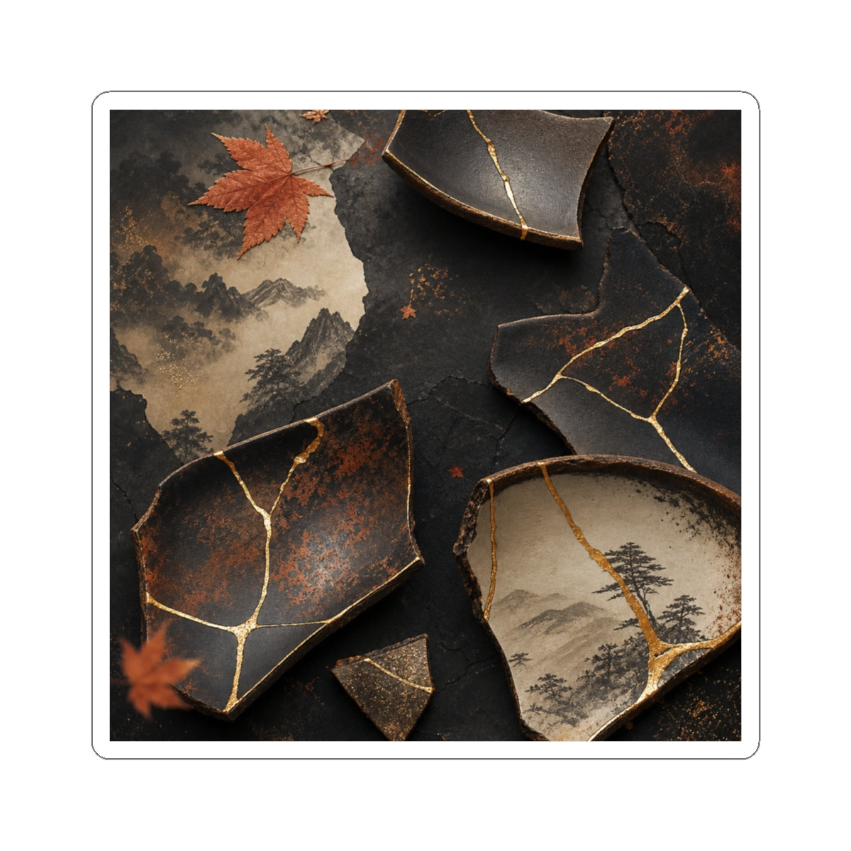 Ma Broken Pottery Sticker - Kintsugi Gold Vein
