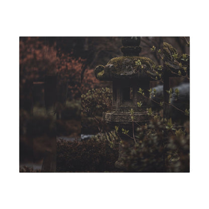 Stone Lantern Spring Canvas Art | Dark Japandi Bold Design