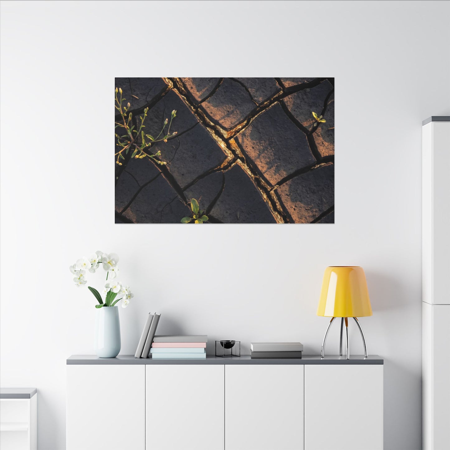 Kintsugi Cracked Earth in Golden Hour | Gold Vein Canvas Art