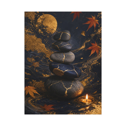 River Stones Autumn Canvas Art | Kintsugi Artful Design