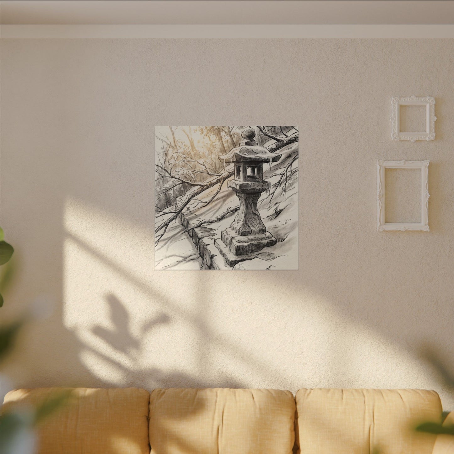 Golden Hour Stone Lantern Canvas Art - Japandi Kanso