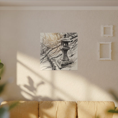 Golden Hour Stone Lantern Canvas Art - Japandi Kanso